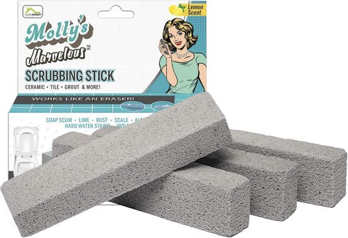 Molly's Marvelous Scrubbing Sticks, Pumice Stones for Tiles, Kitchen, and Hard Water Cleaning Tool, 4pk