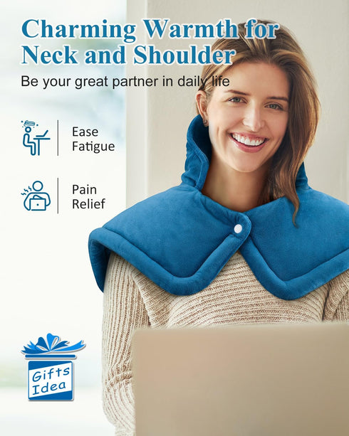Electric Heating Pad for Neck and Shoulder, Blue, Gifts for Men Women Mom Dad, Pain Relief for Back