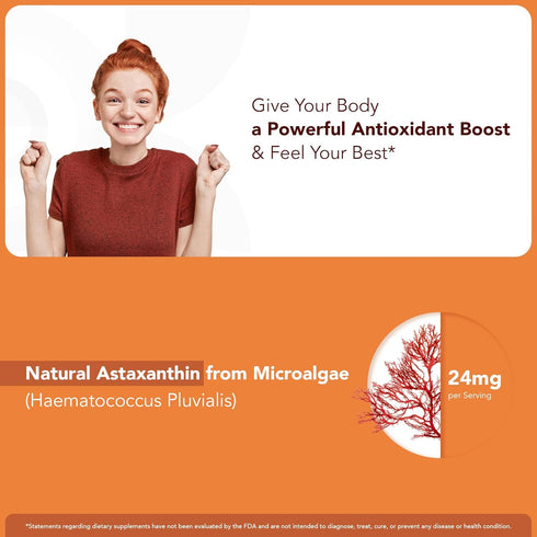 Chewable Astaxanthin Gummies - 24mg Natural Antioxidant Supplement, Vegan, Sugar-Free, 2 Month Supply (60 Gummies)