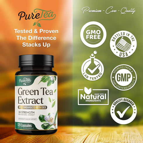 Green Tea Extract Pills 1000mg with EGCG - 120 Capsules for Heart Support & Natural Energy