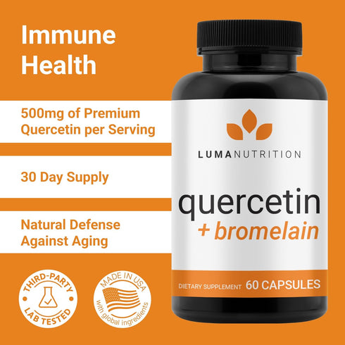 Luma Nutrition Quercetin 500mg - Quercetin with Bromelain, Antioxidant, Immune Support - 60 Capsules