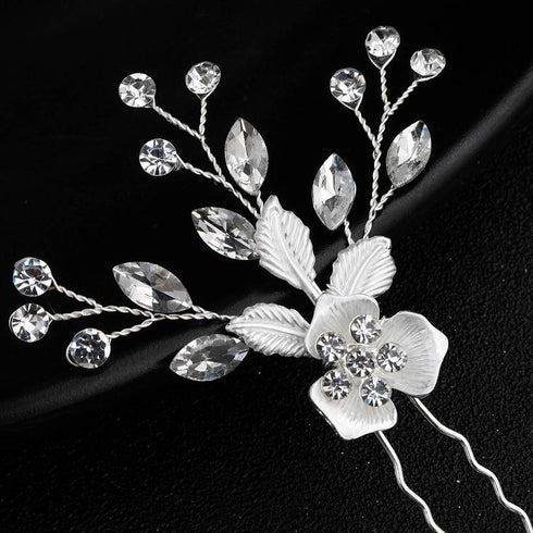 Sliver Flower Hair Comb with 2 Clear Crystal Hair Pins and Sticks, Wedding & Bridal Hair Accessories for Bridesmaids.