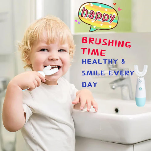 Kids Electric Toothbrush, 6 Cleaning Models Toddler Waterproof Battery Powered Sonic U-Shaped Toothbrush