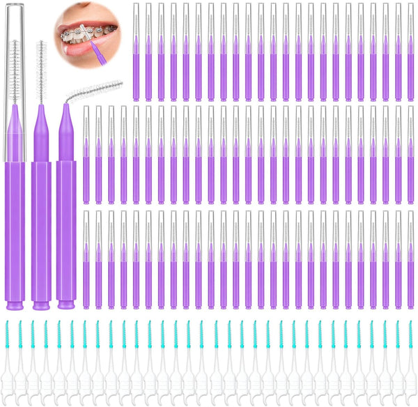 Lezmarket 300PCS Interdental Brushes for Braces, Soft and Bendable Dental Brush, Purple