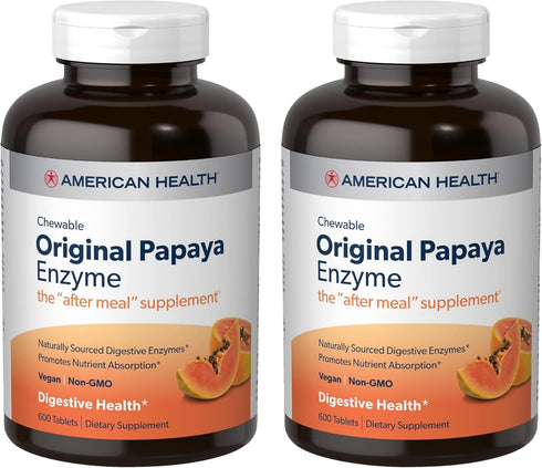 American Health Original Papaya Enzyme, 600 Chewable Tablets, Pack of 2, Non-GMO, Vegan, 400 Total Servings