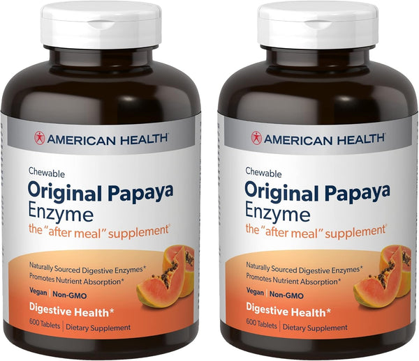 American Health Original Papaya Enzyme, 600 Chewable Tablets, Pack of 2, Non-GMO, Vegan, 400 Total Servings