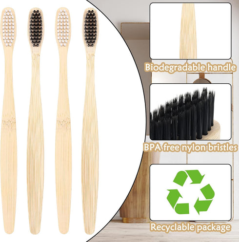 Vesici 200 Pieces Bamboo Toothbrushes Bulk - Soft Bristles Manual Toothbrushes with Micro Fur Ultra Wooden Bamboo for