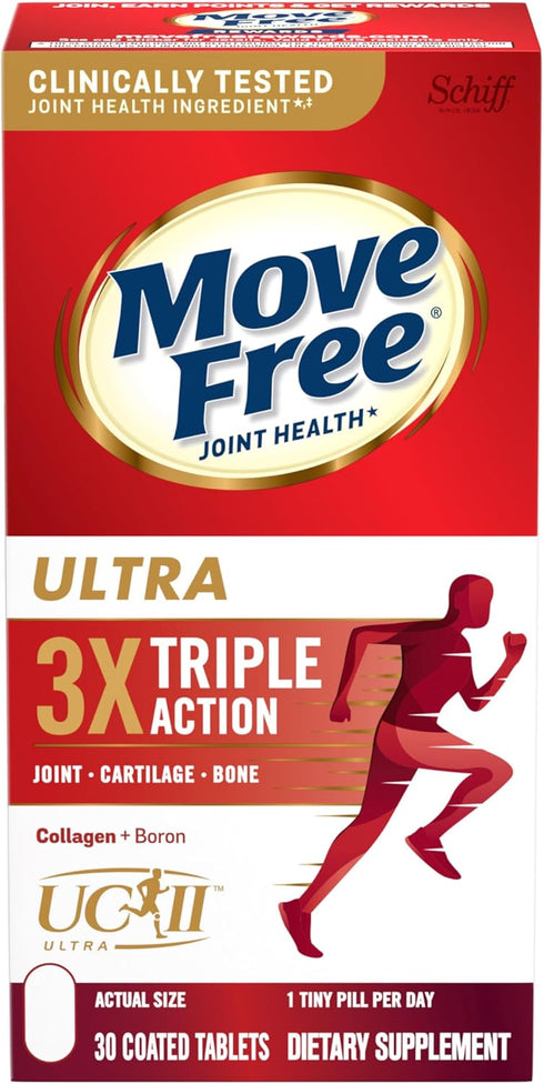 Move Free Ultra Triple Action Joint Support Supplement - Type II Collagen & Hyaluronic Acid, 30 Tablets
