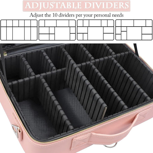 JOURMON Travel Makeup Case Organizer, Portable Cosmetic Bag with Adjustable Dividers and Shoulder Strap for Toiletry