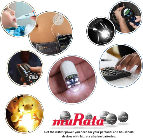 Murata LR44 Battery AG13 357A 1.55V Alkaline Button Cell, 5 Batteries