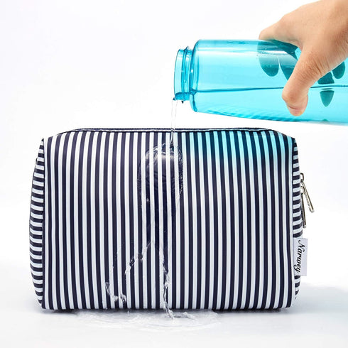 Narwey Cute Makeup Bag, Travel Cosmetic Organizer with Compartments for Women and Girls (Large, Blue Stripe)