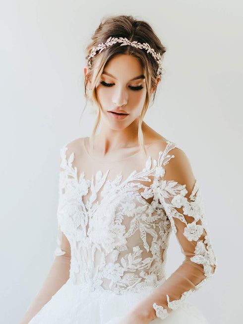 SWEETV Leaf Wedding Headpieces - Gold Bridal Headband with Rhinestones for Bride and Flower Girl