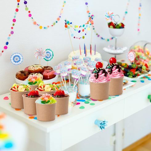 100 Pieces Ice Cream Cups - Paper Disposable Sundae Bowls, Kraft Paper Hot Cold Soup Snack Yogurt Dessert Small Cups