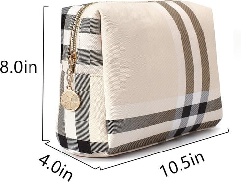Large Makeup Bag for Purse, Luxury Women Cosmetic Bags Designer Toiletry Travel Organizer (Beige)