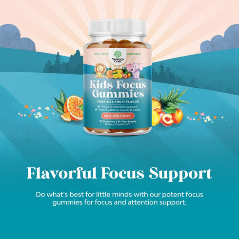 Vegan Brain Focus Gummies for Kids, 40 Count - Kids Focus Supplement with Phosphatidylserine & More
