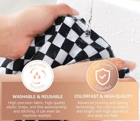 mikimini Shower Cap for Women and Girls | Elegant Chessboard Design, Double-layer Waterproof, Reusable, Medium