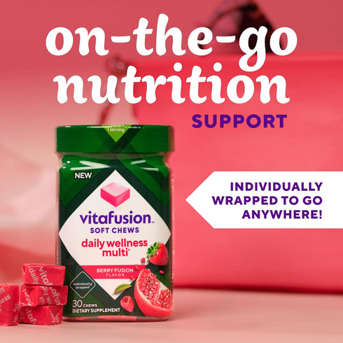 Vitafusion Soft Chews Daily Wellness Multi, 30 Chews, Berry Fusion Flavor, Chewable Multivitamins for Adults,