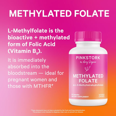 Pink Stork Folate: Methyl Folate, Natural Form of Folic Acid for Pregnancy, 60 Capsules