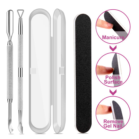 Premium Nail Care Kit - Cuticle Pusher, Gel Polish Remover, Nail Files, Stainless Steel Tools for Fingernails, Toenails