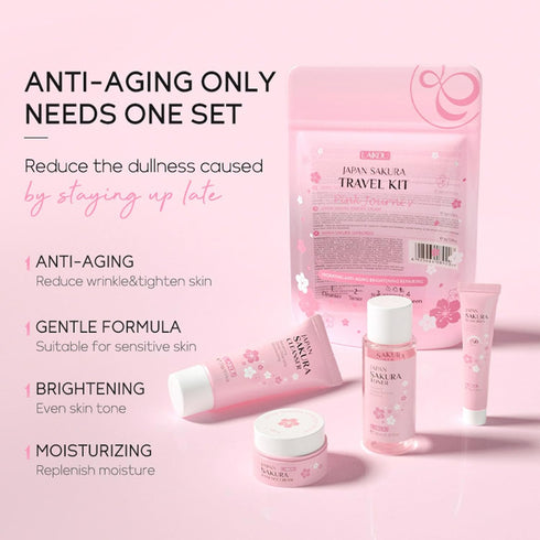 Sakura Travel Skincare Set for Teenage Girls - 4 Piece Gentle Skin Cleaning & Care Travel Size Kit