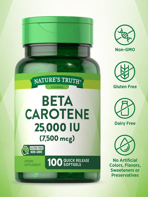 Beta Carotene 25000 IU Softgels, 100 Count Vitamin A Supplement, Non-GMO, Gluten Free by Nature's Truth
