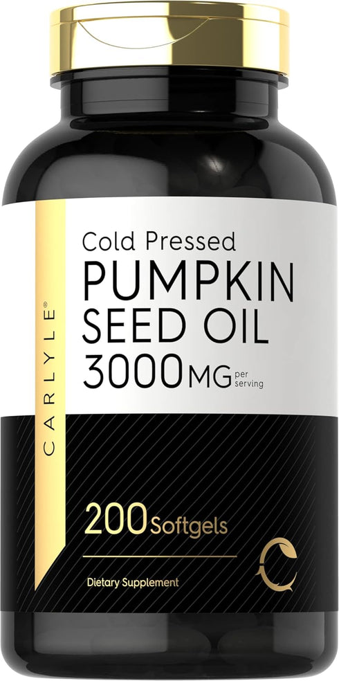 Carlyle Pumpkin Seed Oil 3000mg, 200 Softgel Capsules, Non-GMO and Gluten Free Cold Pressed Dietary Supplement
