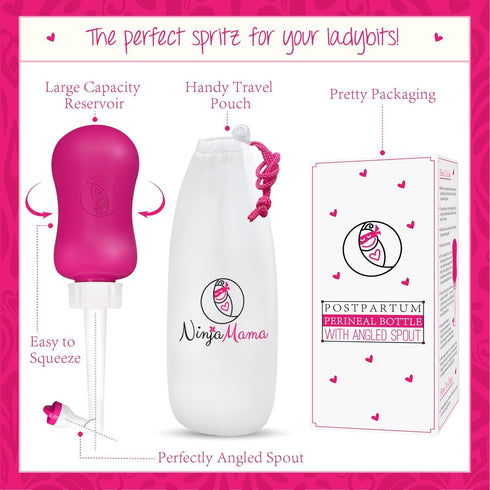 Ninja Mama Peri Bottle for Postpartum Care, Large Portable Perineal Bottle with Angled Spout