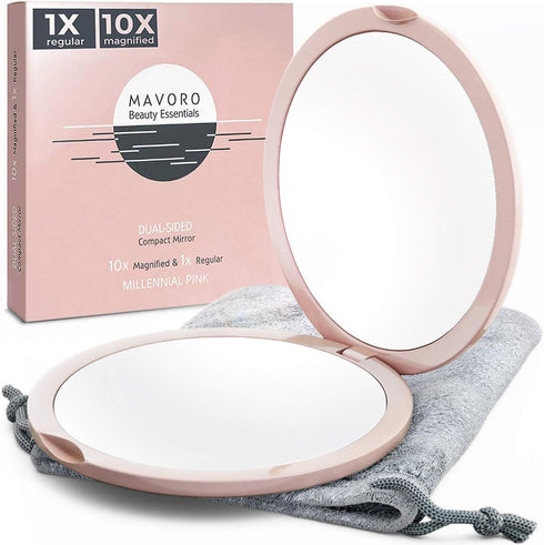 Magnifying Compact Mirror for Purses, 1x/10x Magnification – Double Sided Travel Makeup Mirror, 4 Inch Small Pocket or