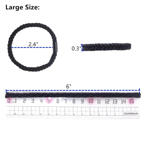 Large Braided Men's Hair Ties - Black Hair Bands for Longhairs, 12 Packs Durable Ponytail Ties for Thick and Thin Hair
