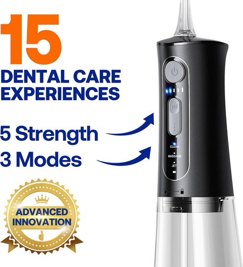 Bitvae C5 Cordless Water Dental Flosser - 3 Modes, 5 Intensities, IPX7 Waterproof, 5 Tips for Teeth Cleaning - Black