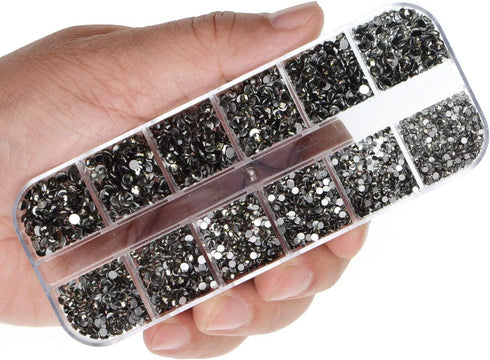 LPBeads 3456 Pieces Transparent Black Flat Back Round Crystal Rhinestones - 6 Sizes for Crafts, DIY with Tweezers