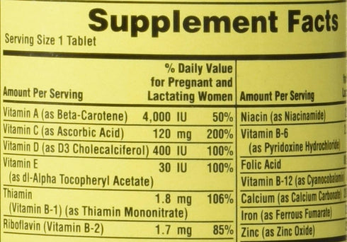 Spring Valley 100 - Prenatal, Multivitamin, Multimineral, Tablets w. Folic Acid