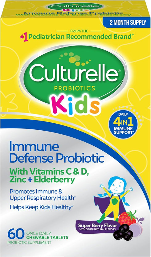 Culturelle Immune Defense Probiotic - 60 Count Mixed Berry Chewables with Vitamin C, D, Zinc + Elderberry for Kids