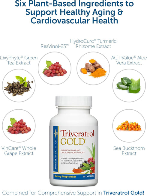 Dr. Whitaker's Triveratrol Gold with Resveratrol & Aloe Vera, Green Tea, Turmeric for Healthy Aging, 60 Capsules