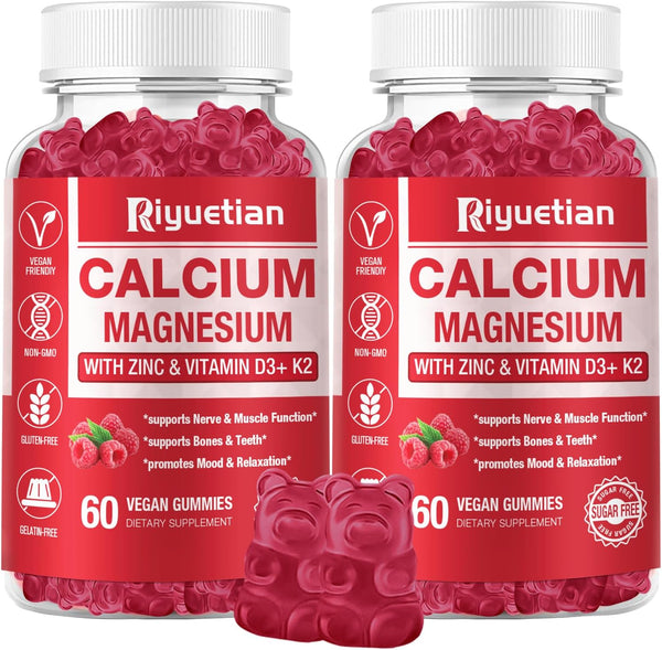2 Pack Calcium Magnesium Zinc Gummies with Vitamin D3 Supplement, High Absorption for Bone & Immune Health (120 Count)