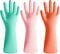 Colorful Rubber Dishwashing Kitchen Gloves - 3 Pairs, Reusable for Cleaning