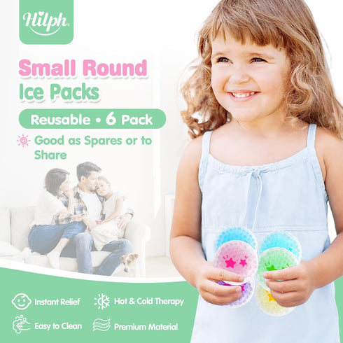 Hilph Small Ice Packs, Reusable Boo Boo Ice Packs for Kids, 6 Pack for Toddler Injuries & First Aid