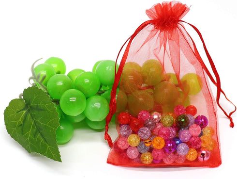 100Pcs Red Organza Gift Bags, 3.5x4.5 Small Christmas Candy Bags with Drawstring for Baby Shower, Wedding Favor Pouches