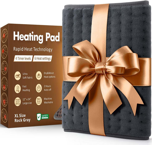 Heating Pad for Back, Neck, Shoulder Pain Relief, 6 Heat Settings, Auto-Off, Moist Dry Heat Options, 12"x24"