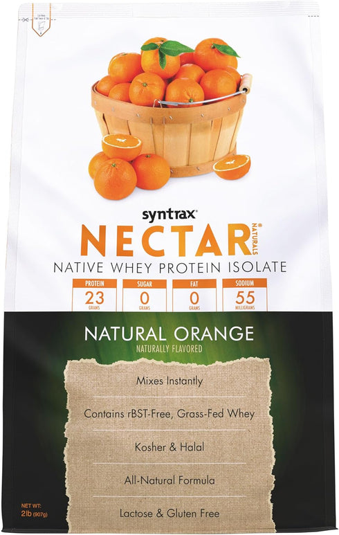 Syntrax Nutrition Nectar Naturals - 100% Whey Isolate Protein Powder, Natural Orange, 2 lbs
