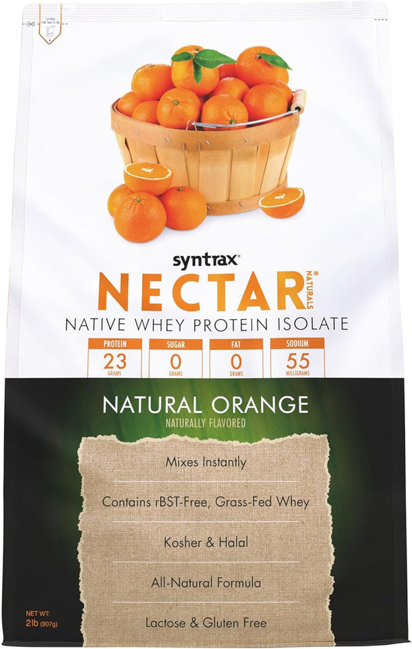 Syntrax Nutrition Nectar Naturals - 100% Whey Isolate Protein Powder, Natural Orange, 2 lbs