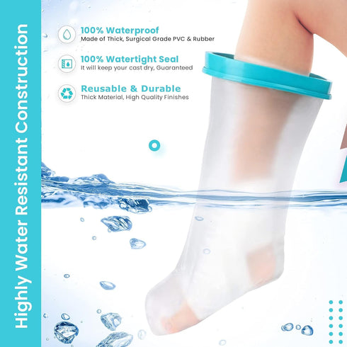 100% Waterproof Adult Cast Covers for Shower Leg, Reusable 28" Long, Easy to Wear, Post Surgery