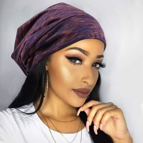 Silky Satin Lined Bonnet for Women, Adjustable Slouchy Beanie Sleep Cap for Long Curly Hair, Braids, Dreadlocks (Purple)