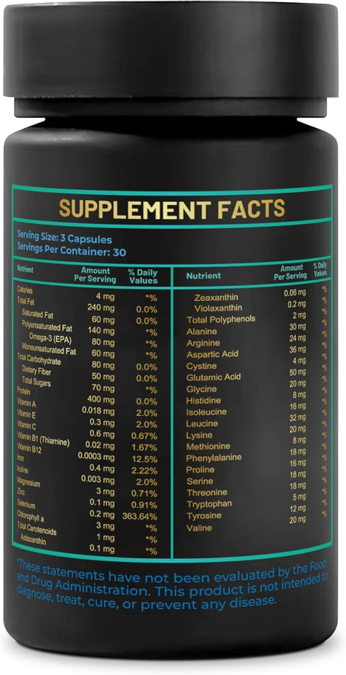Marine Phytoplankton Capsules, 90 Vegan Capsules - Natural Energy, Immune, Cognitive Support