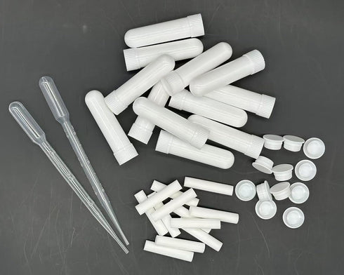 12 Sets Essential Oil Aromatherapy Tubes, Blank Nasal Inhalers (12 Complete Sticks) + 2 Polyethylene Pipette Droppers