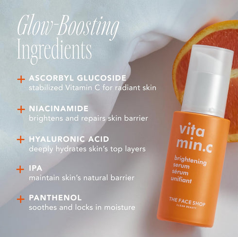 The Face Shop Vitamin C Skin Brightening Serum - Brighten Complexion, Fade Dark Spots, Improve Uneven Skin Tone