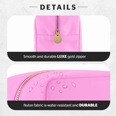 Makeup Bags for Women, Large Nylon Makeup Bag, Preppy Pouch for Travel Toiletries, Nylon Makeup Bag