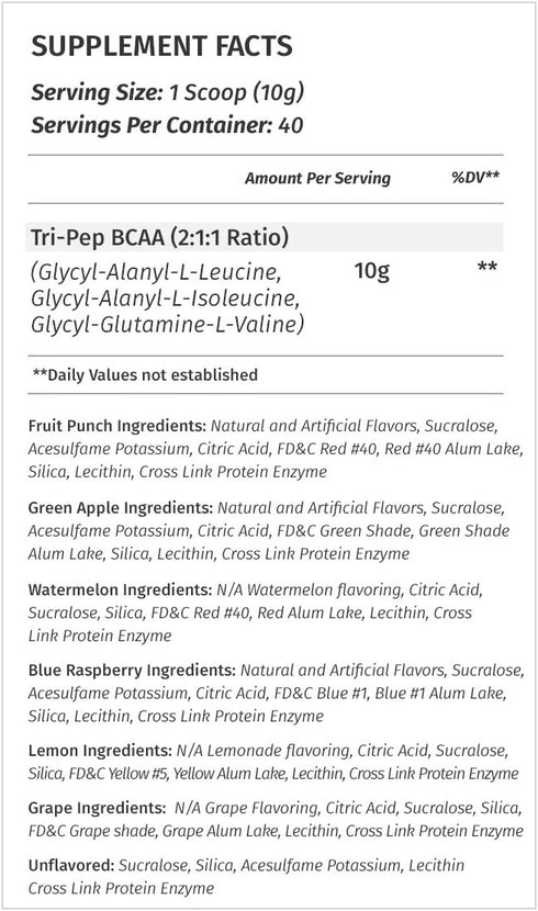 Metabolic Nutrition TRIPEP - Tri-Peptide BCAA Powder, Pre Intra Post Workout Supplement, Watermelon, 400 Grams