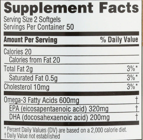 Spectrum Essentials Fish Oil Omega-3 Softgels, 1000 mg, 100 Count