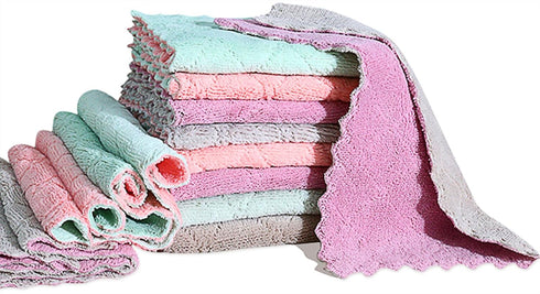 12 Pack Super Absorbent Coral Velvet Microfiber Dish Towels, Quick Dry Reusable Kitchen Cloths for Cleaning